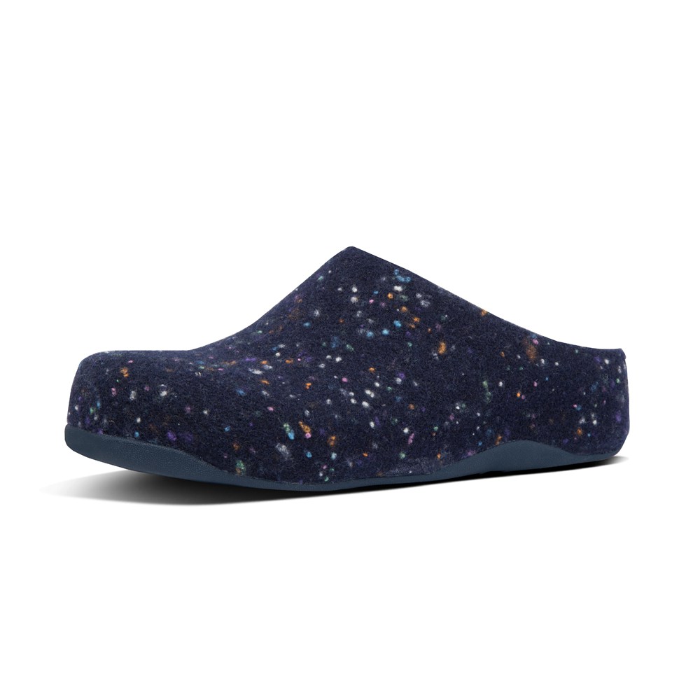 Fitflop Womens Clogs - Shuv Felt - Navy - 524-ZKPJTB